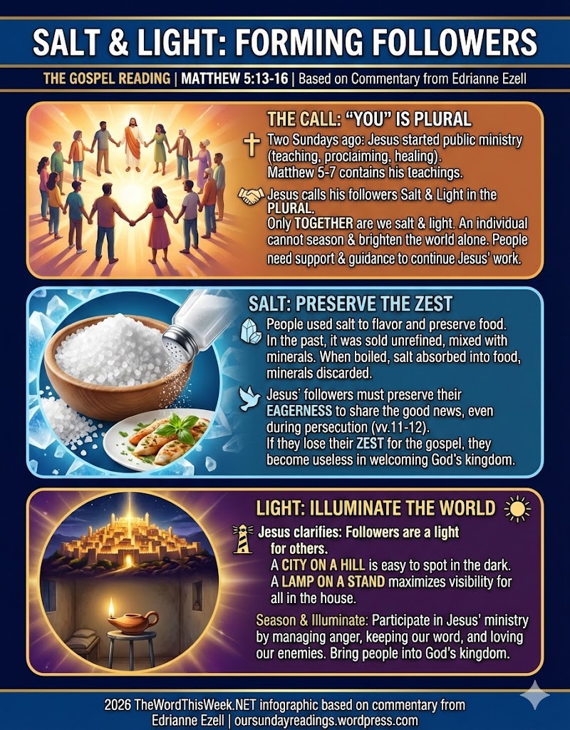 Infographic titled 'Salt & Light: Forming Followers' illustrating the concepts of salt and light as metaphors for followers of Jesus.